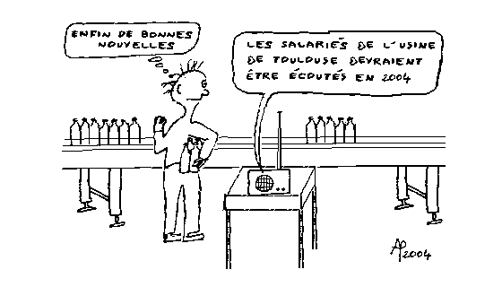 Dessin humoristique : un employé de Coca-Cola à Toulouse espère de bonnes nouvelles concernant ses conditions de travail.