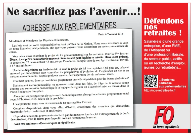 FO lance un appel syndical contre la réforme des retraites.