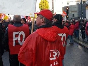 Syndicalistes FO Ille-et-Vilaine mobilisés contre les plans sociaux et licenciements.