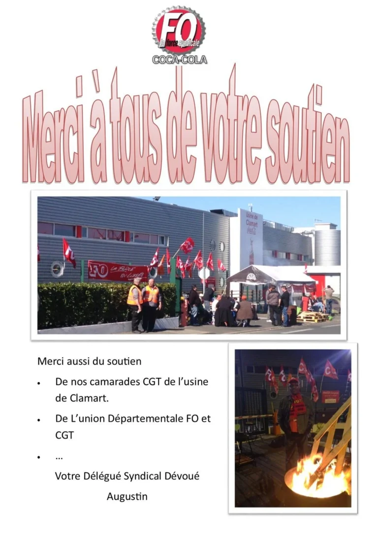 FO Coca-Cola remercie les salariés grévistes pour leur mobilisation.