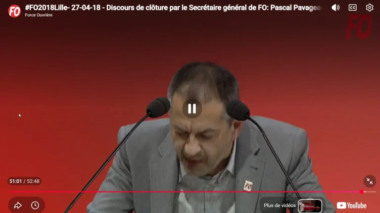 Pascal Pavageau, Secrétaire général FO, prononçant son discours de clôture.