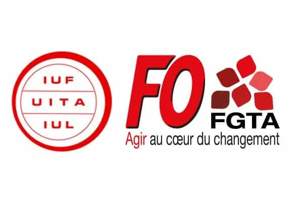Logos de l'UITA et FGTA-FO pour la solidarité internationale syndicale.