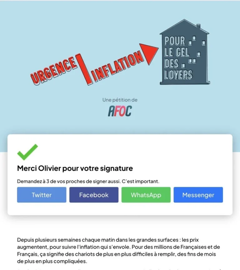 Illustration de la pétition AFOC-FO pour le gel des loyers.