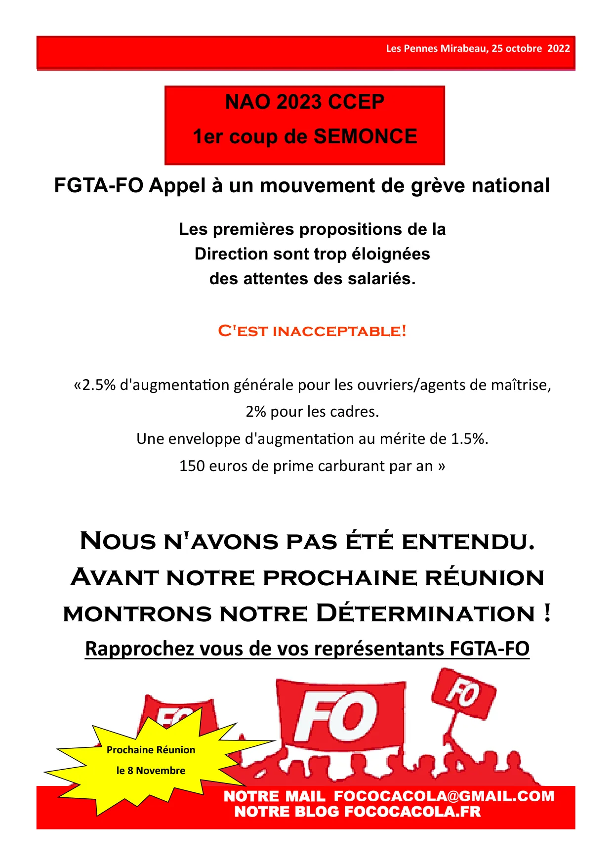 NAO 2023 : FO appelle à la grève nationale chez CCEP