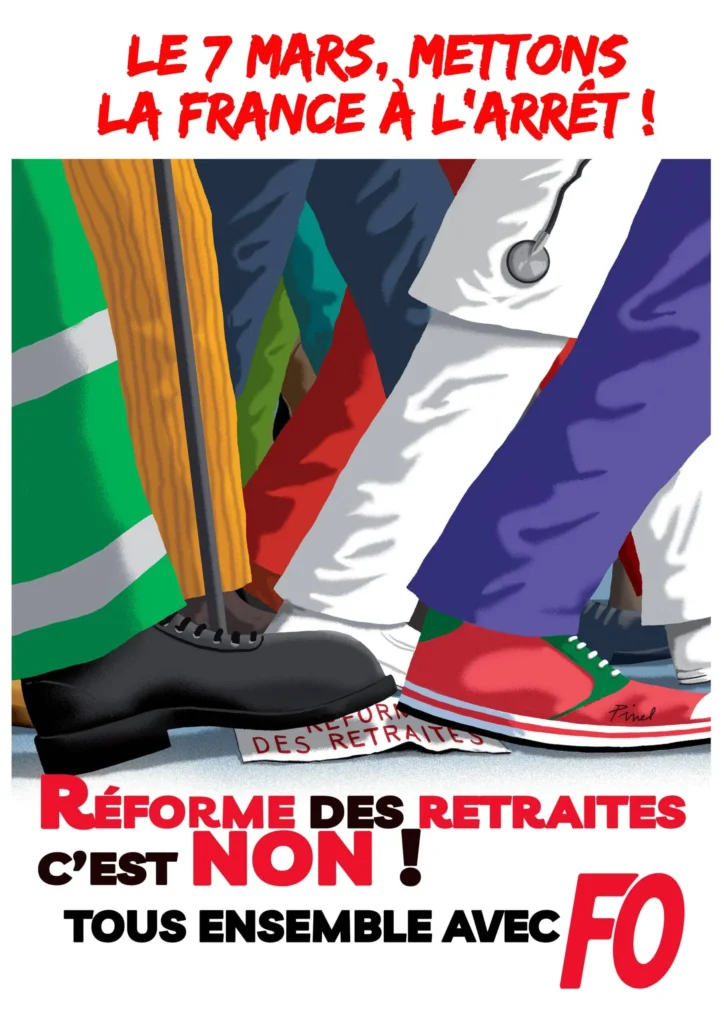 Militants FO déterminés pour la grève massive du 7 mars.
