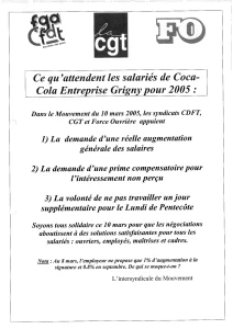 Coca-Cola Grigny : Les revendications salariales pour 2005
