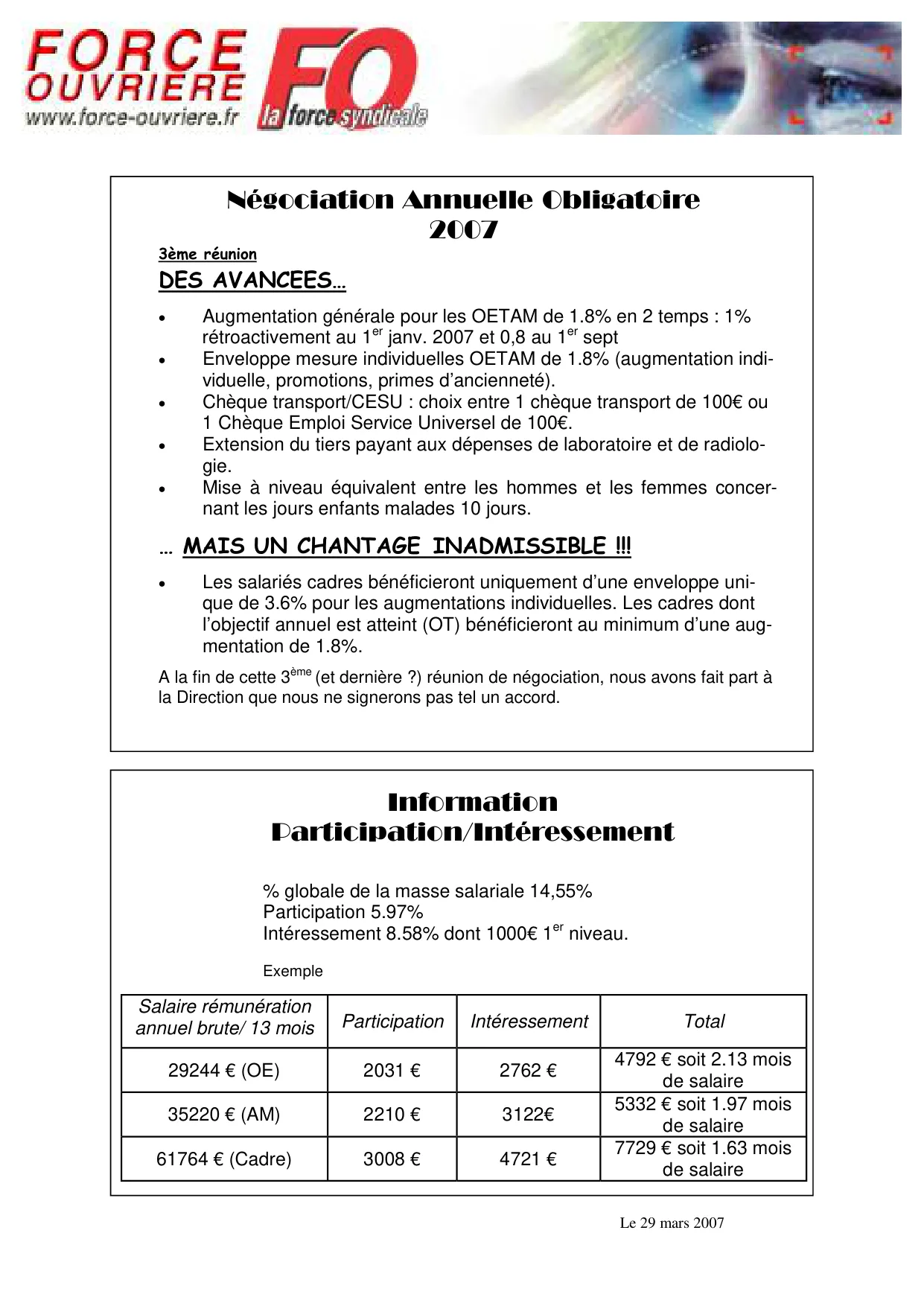 NAO 2007 : Avancées et Chantage Inadmissible