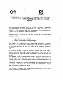 Compte-rendu de la rencontre avec la direction de Coca-Cola Entreprise