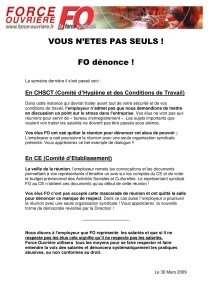 FO dénonce le manque de respect envers les élus et les salariés