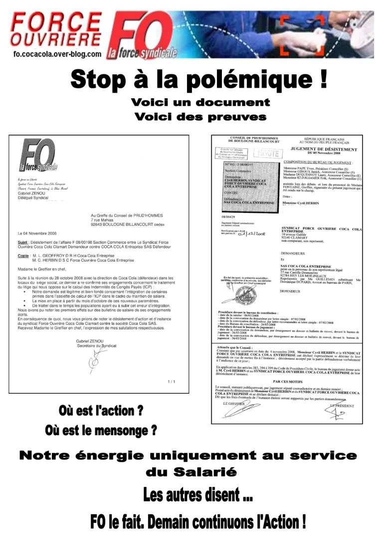 FO Coca-Cola s'engage pour la transparence et l'action syndicale en 2010.
