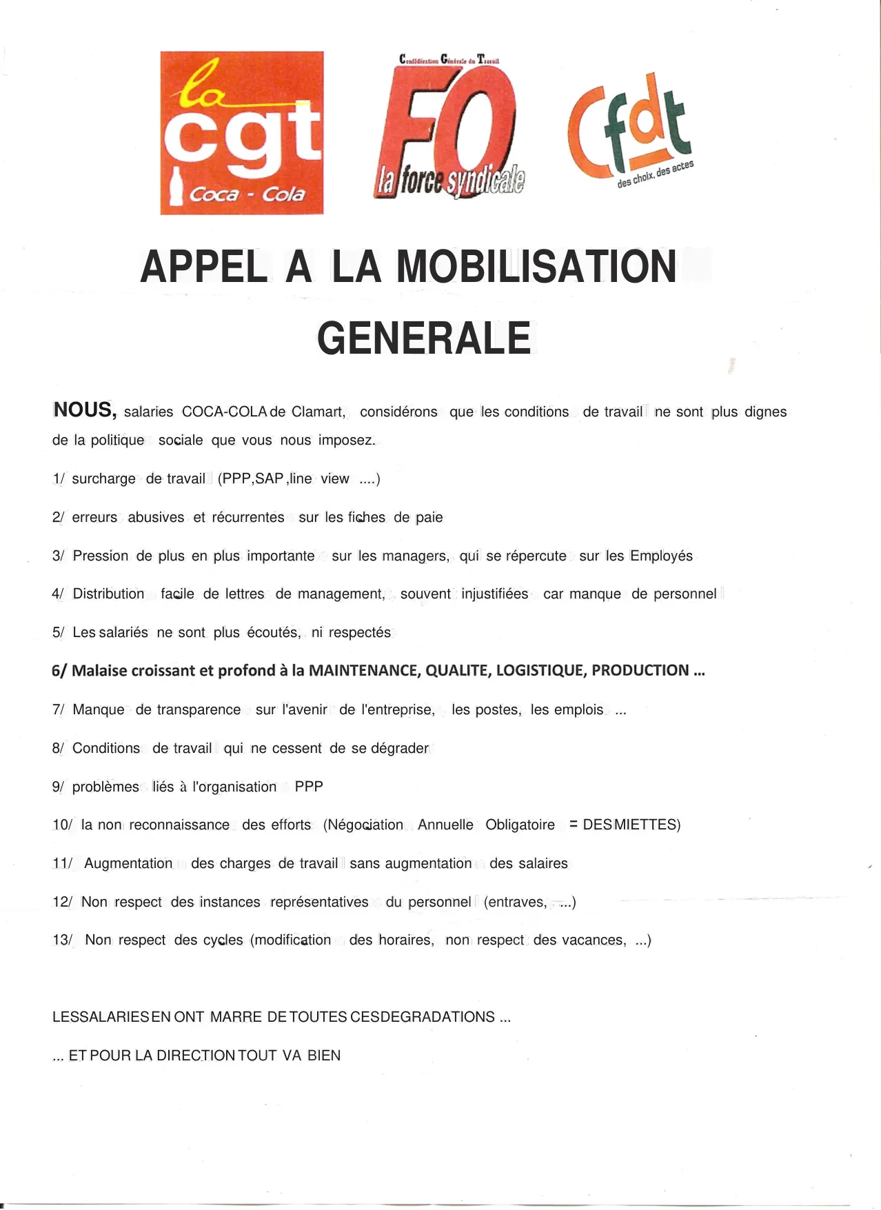 Mobilisation Générale chez Coca-Cola Clamart : Stop à la Dégradation des Conditions de Travail !