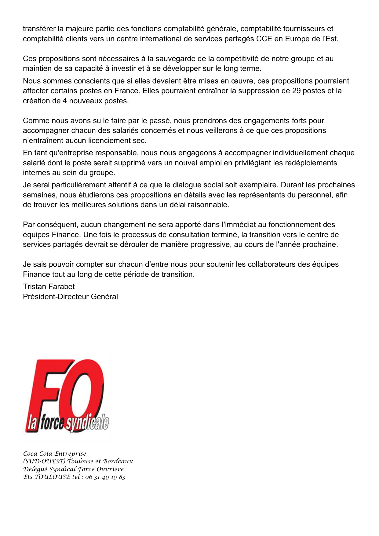 Restructuration chez Coca-Cola : FO alerte sur les suppressions de postes
