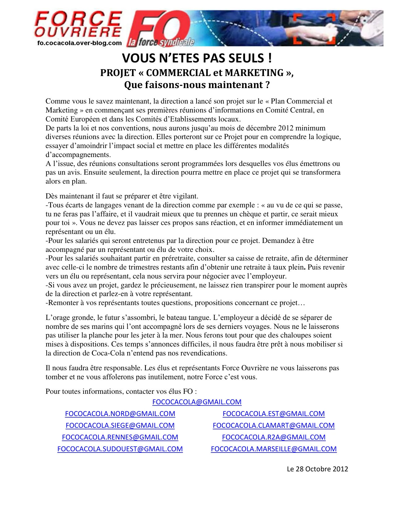 Projet Commercial & Marketing : FO vous informe et vous défend (Décembre 2012)