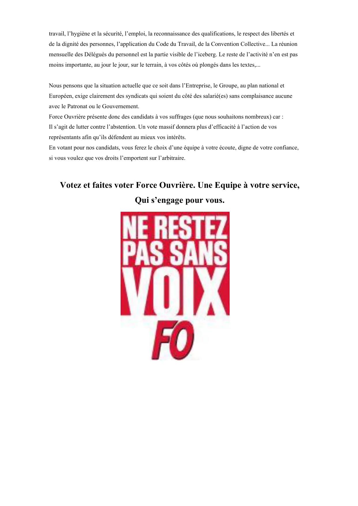 Élections CE et DP : Votez Force Ouvrière !