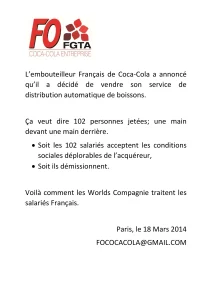Coca-Cola Entreprise : Vente du service de distribution, 102 emplois menacés !