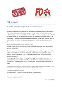 Véhicules de service : FO obtient le remboursement des frais de parking !