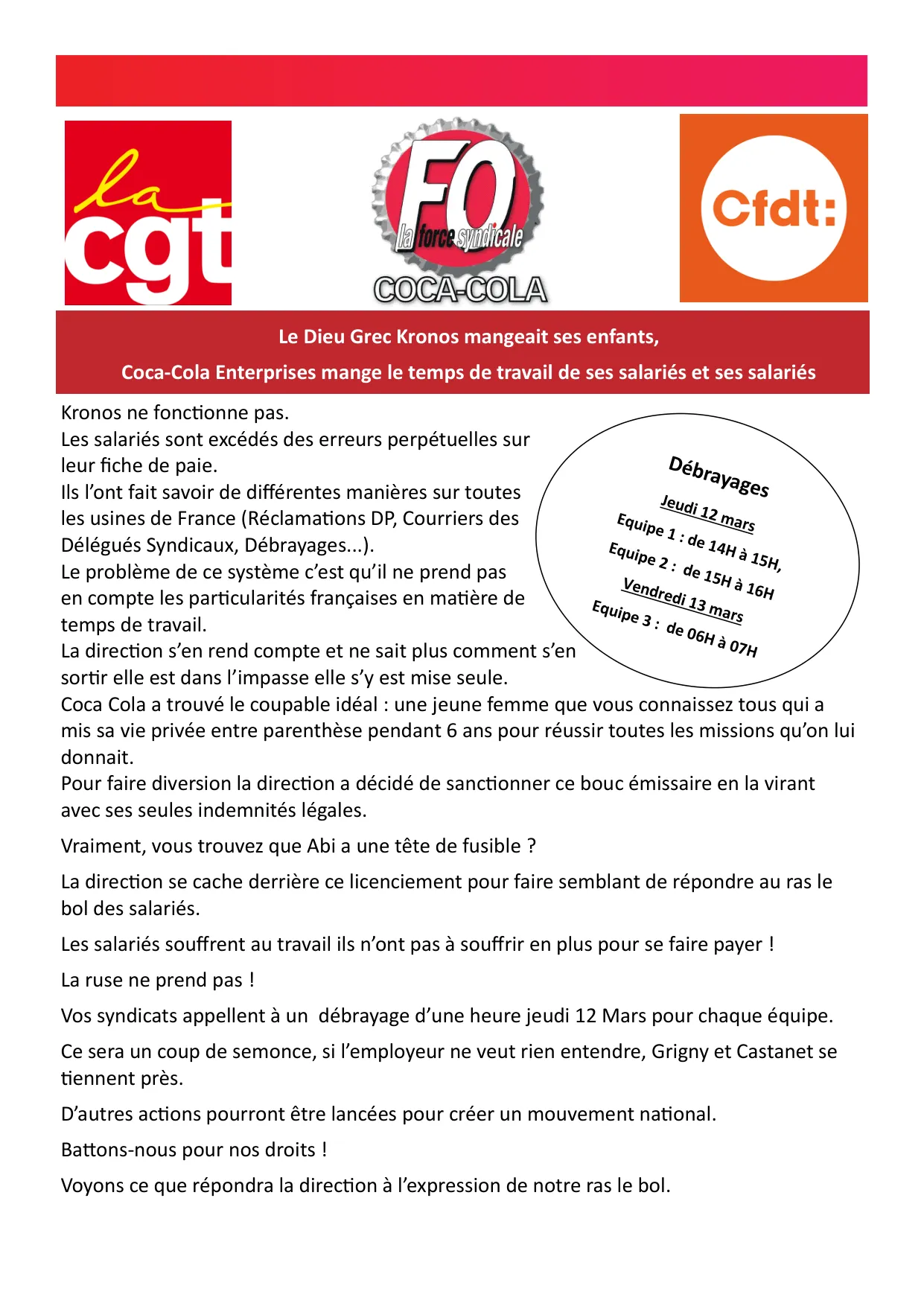 Débrayage : Stop aux erreurs de paie chez Coca-Cola !