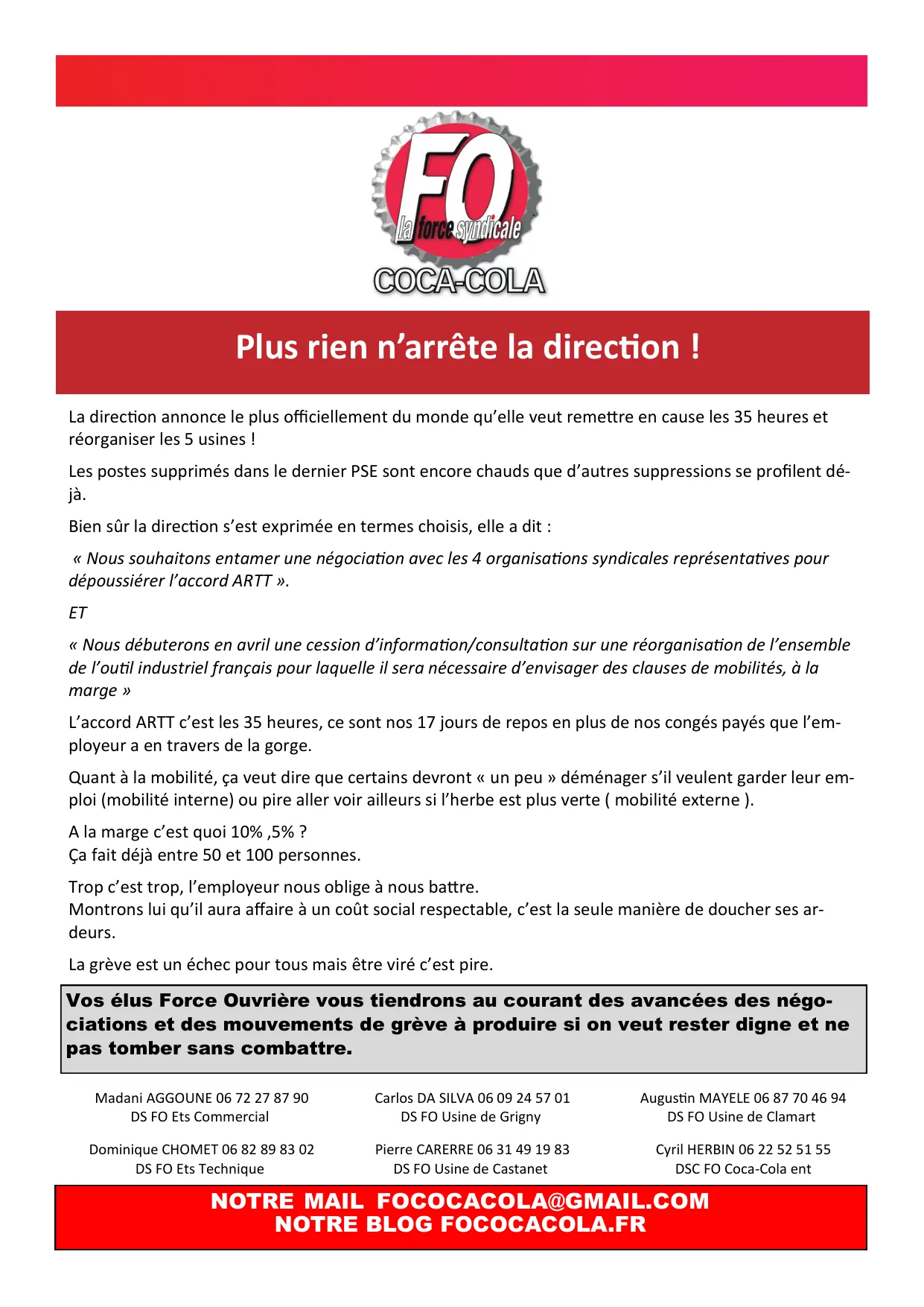 Menaces sur les 35h et réorganisation : FO se mobilise !