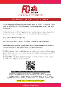 PSE Coca-Cola : FO vous informe et vous défend