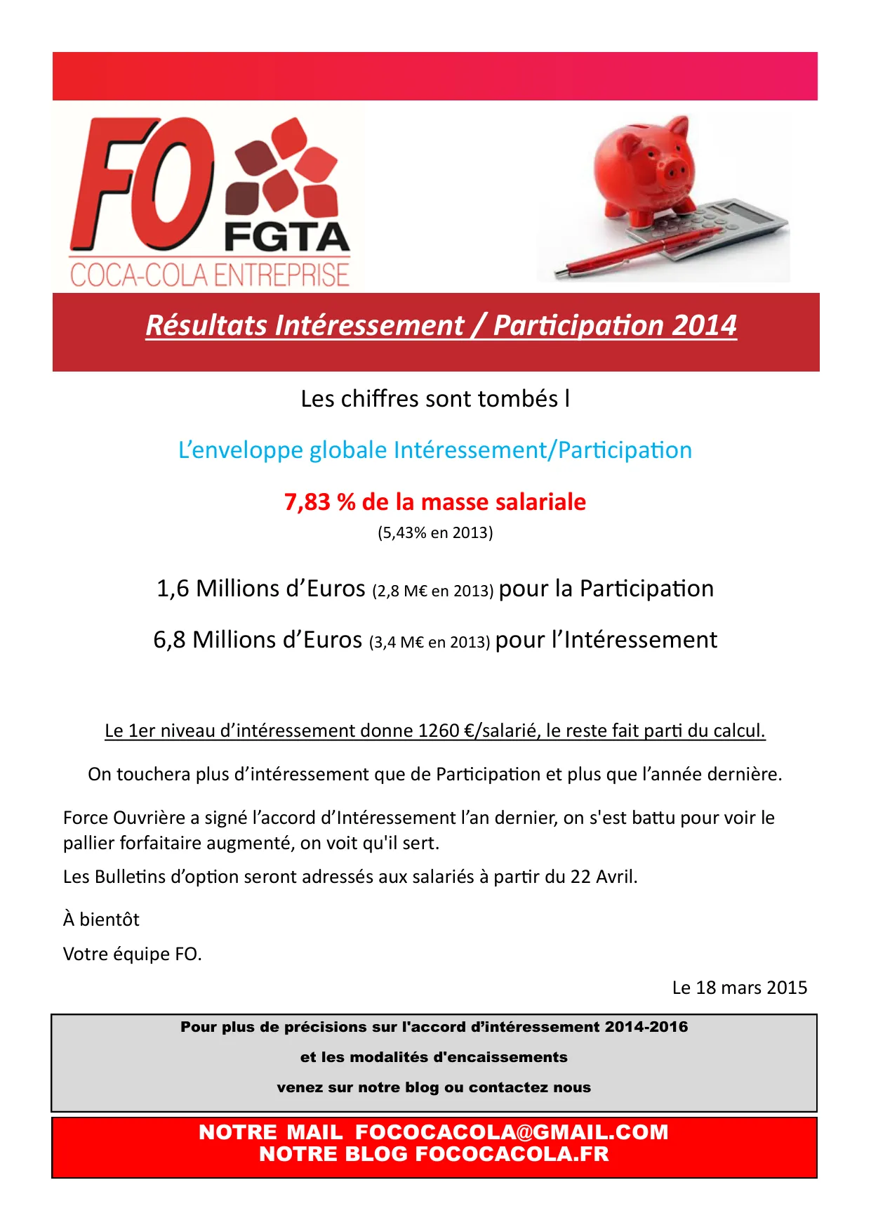 Intéressement / Participation 2014 : Les résultats