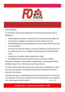 Inquiétudes et restructurations chez Coca-Cola Entreprises : FO se mobilise !