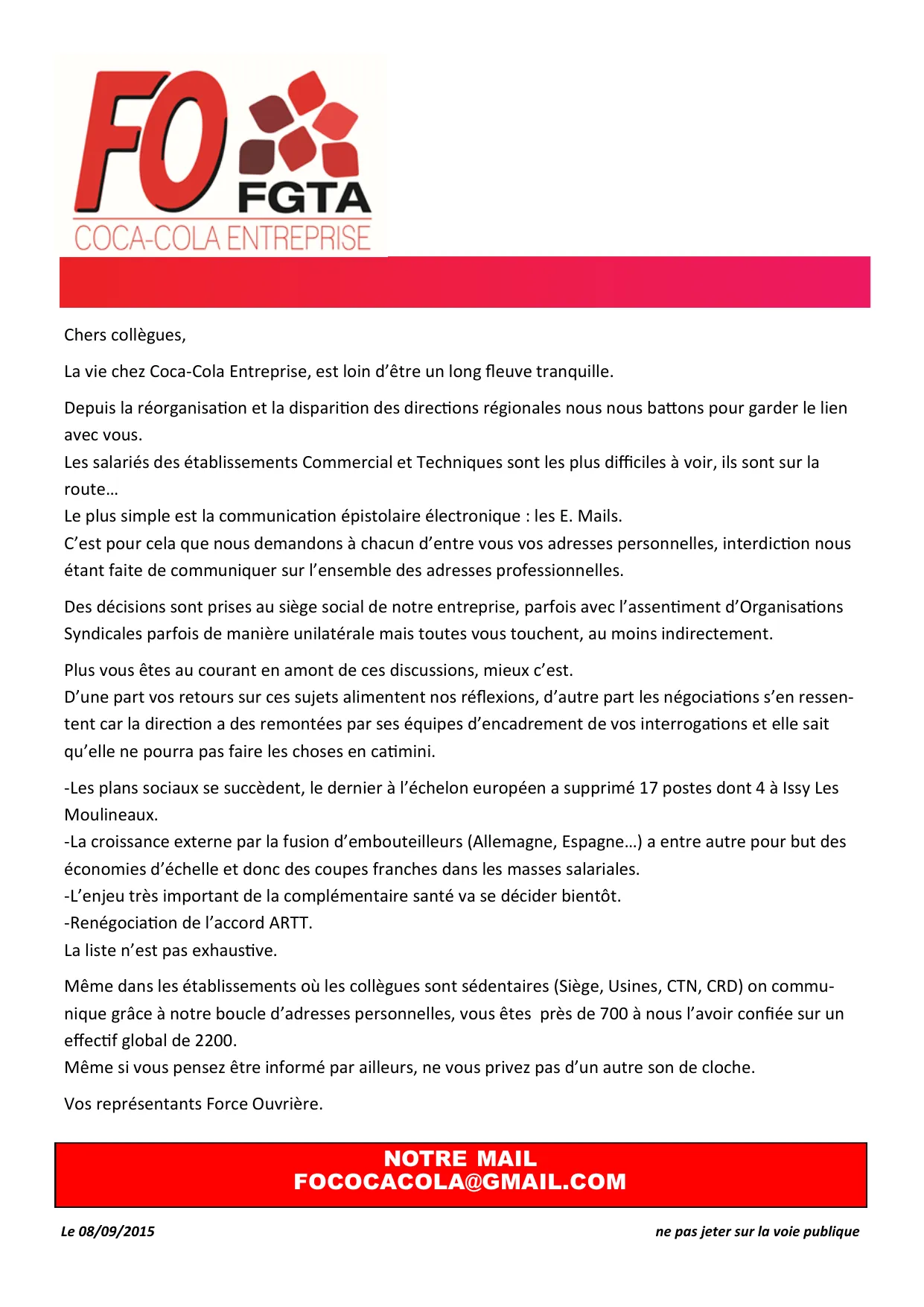 FO : Restons Connectés chez Coca-Cola Entreprise