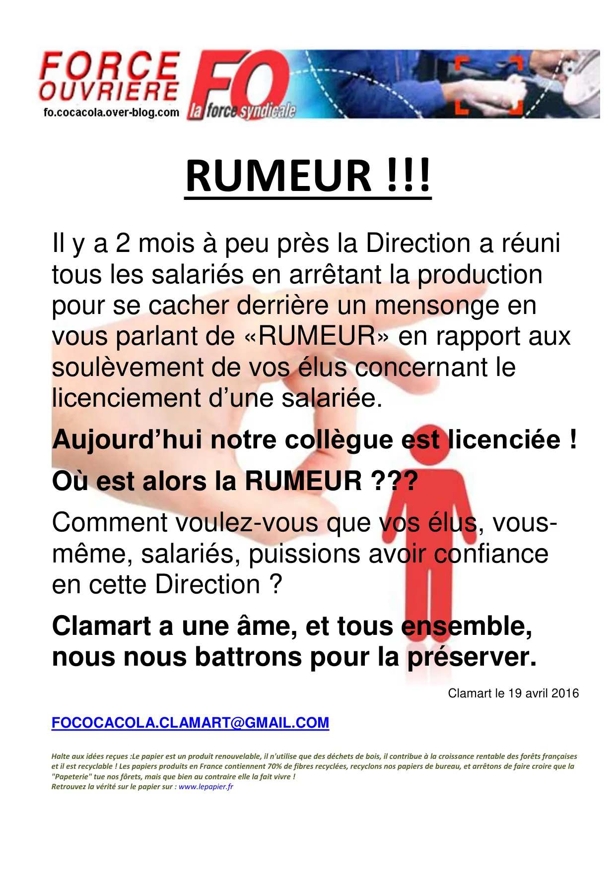 Licenciement à Clamart : FO dénonce la manipulation