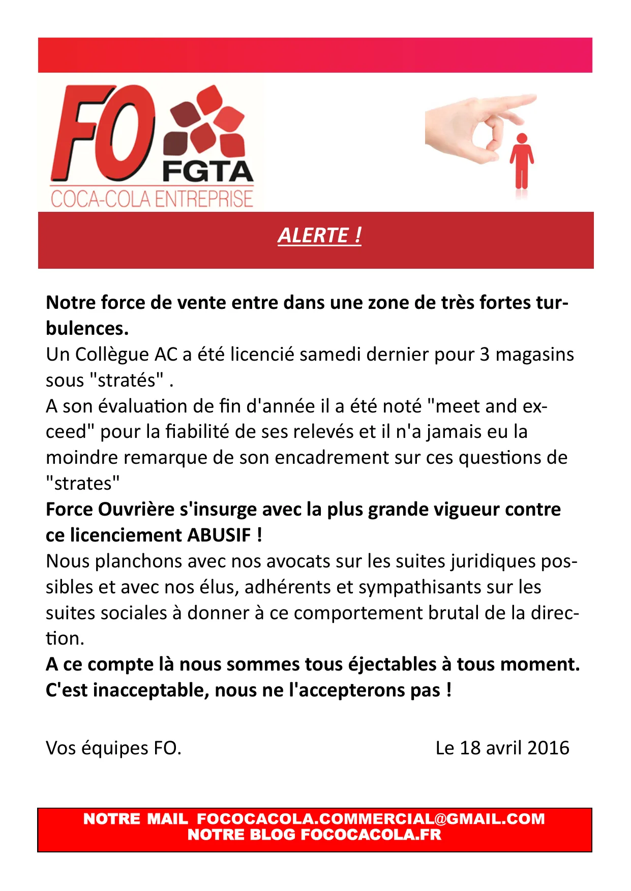 Licenciement abusif d&rsquo;un commercial : FO s&rsquo;insurge !