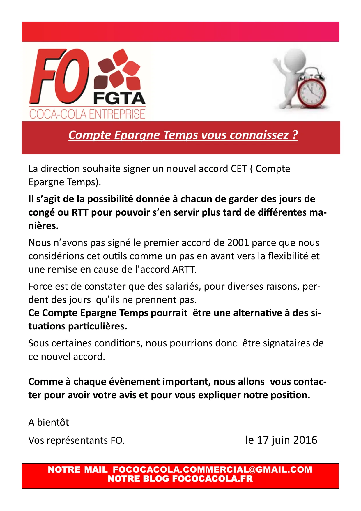 Négociation d&rsquo;un nouvel accord CET : Position de FO