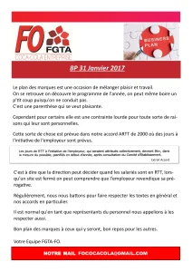 Plan des Marques et Accord ARTT : FO veille au respect des droits