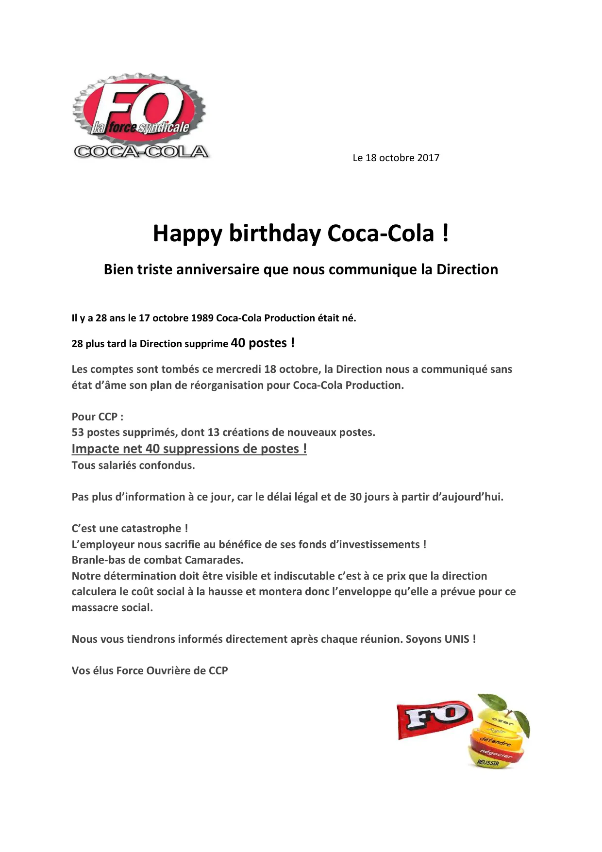 Coca-Cola : 40 postes supprimés !