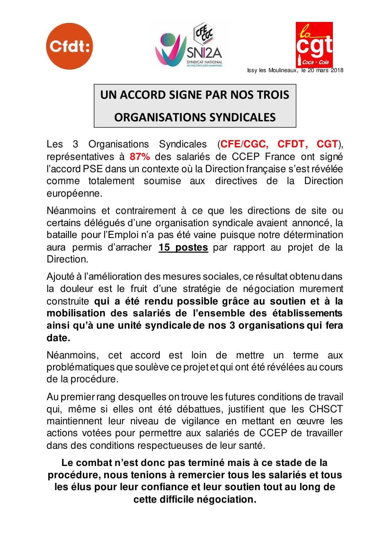 PSE : Un accord signé pour l’emploi chez CCEP France