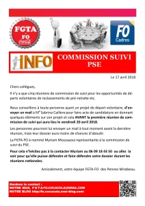 Commission de suivi PSE : Candidatures départs volontaires