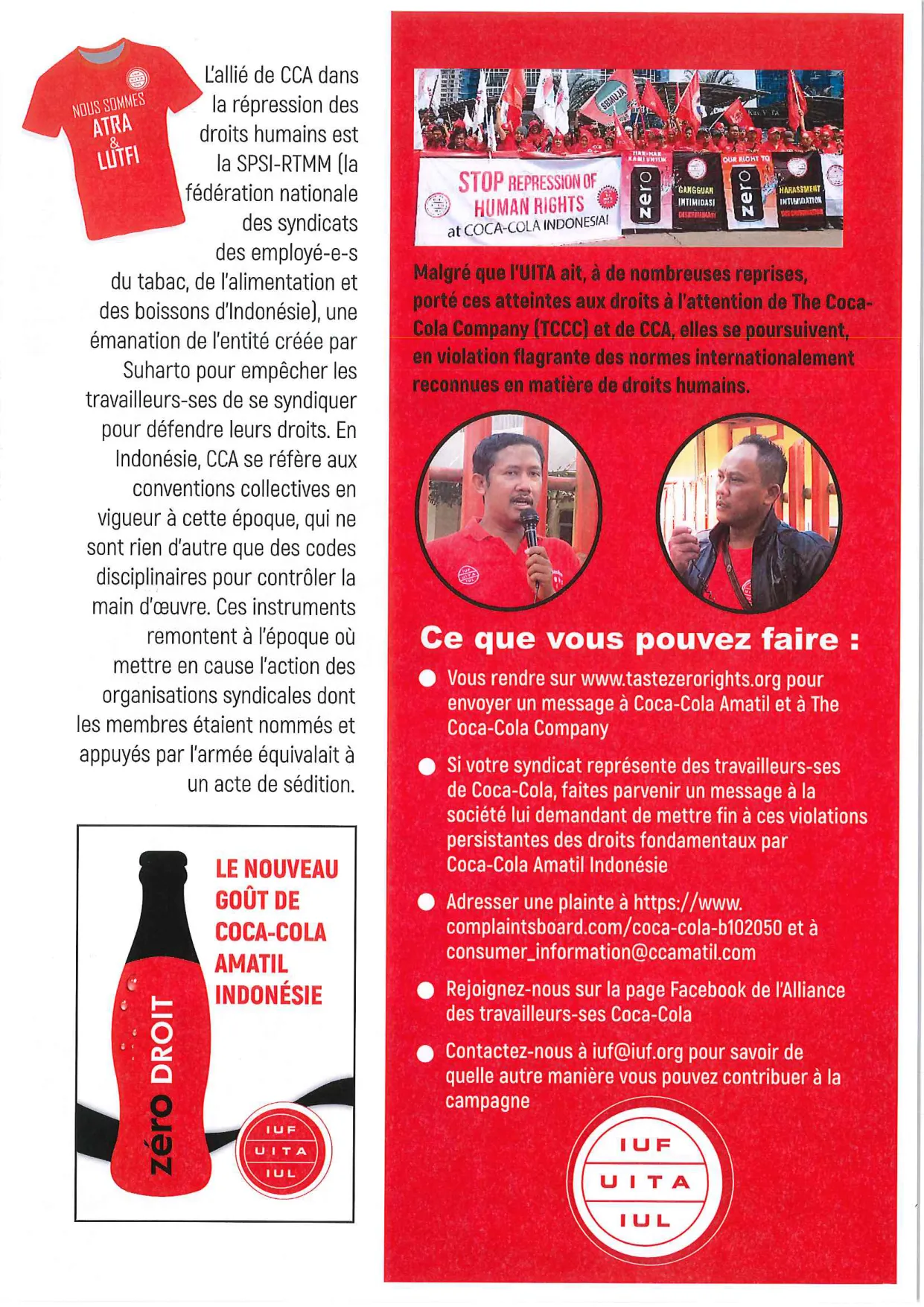 Coca-Cola Amatil Indonésie : Stop au régime zéro droit !