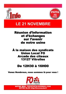 Réunion d&rsquo;information FO : Avenir de l&rsquo;usine