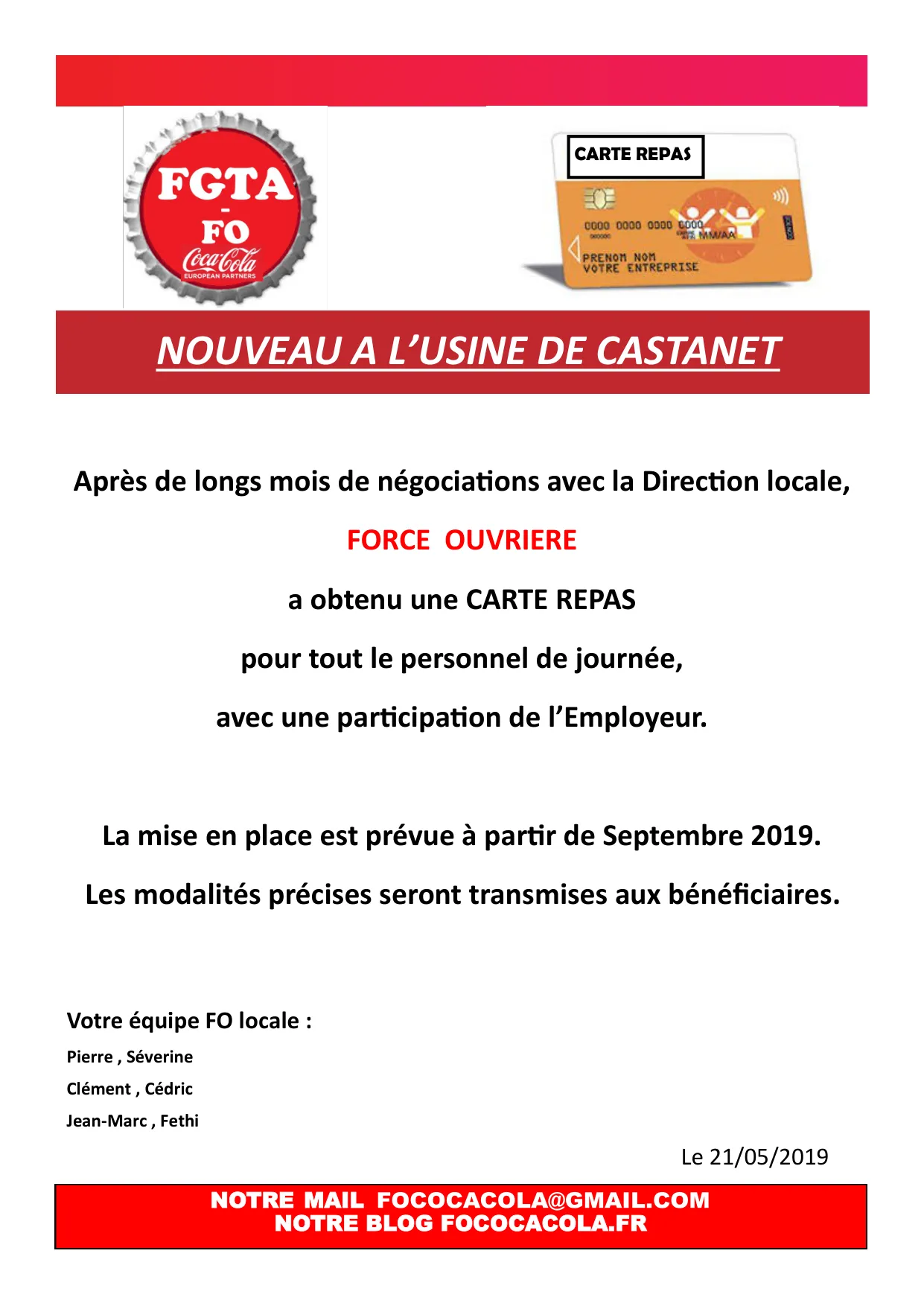 Carte Repas : Nouvelle victoire FO à Castanet !