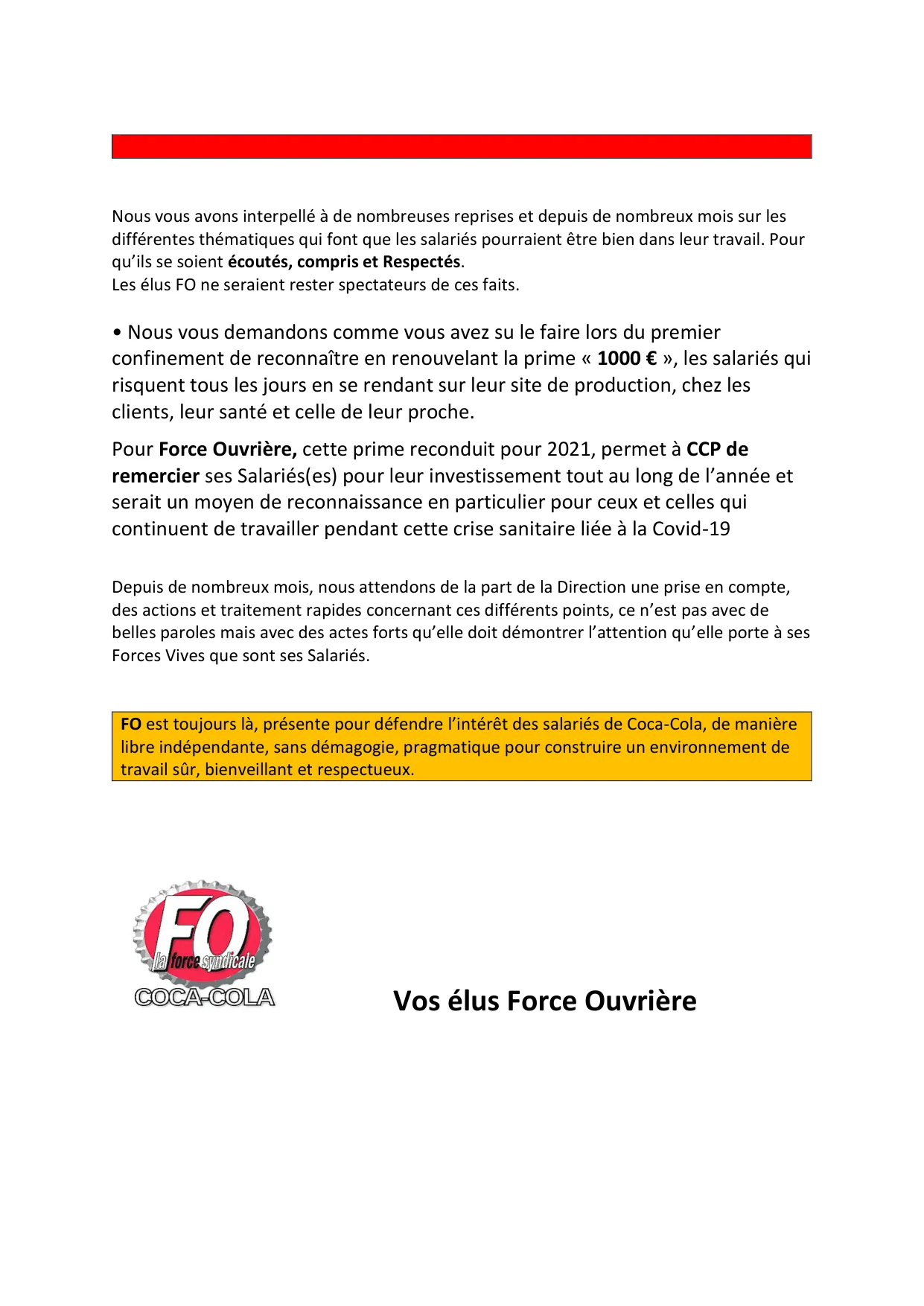 Prime 1000€ : Malaise profond chez CCEP