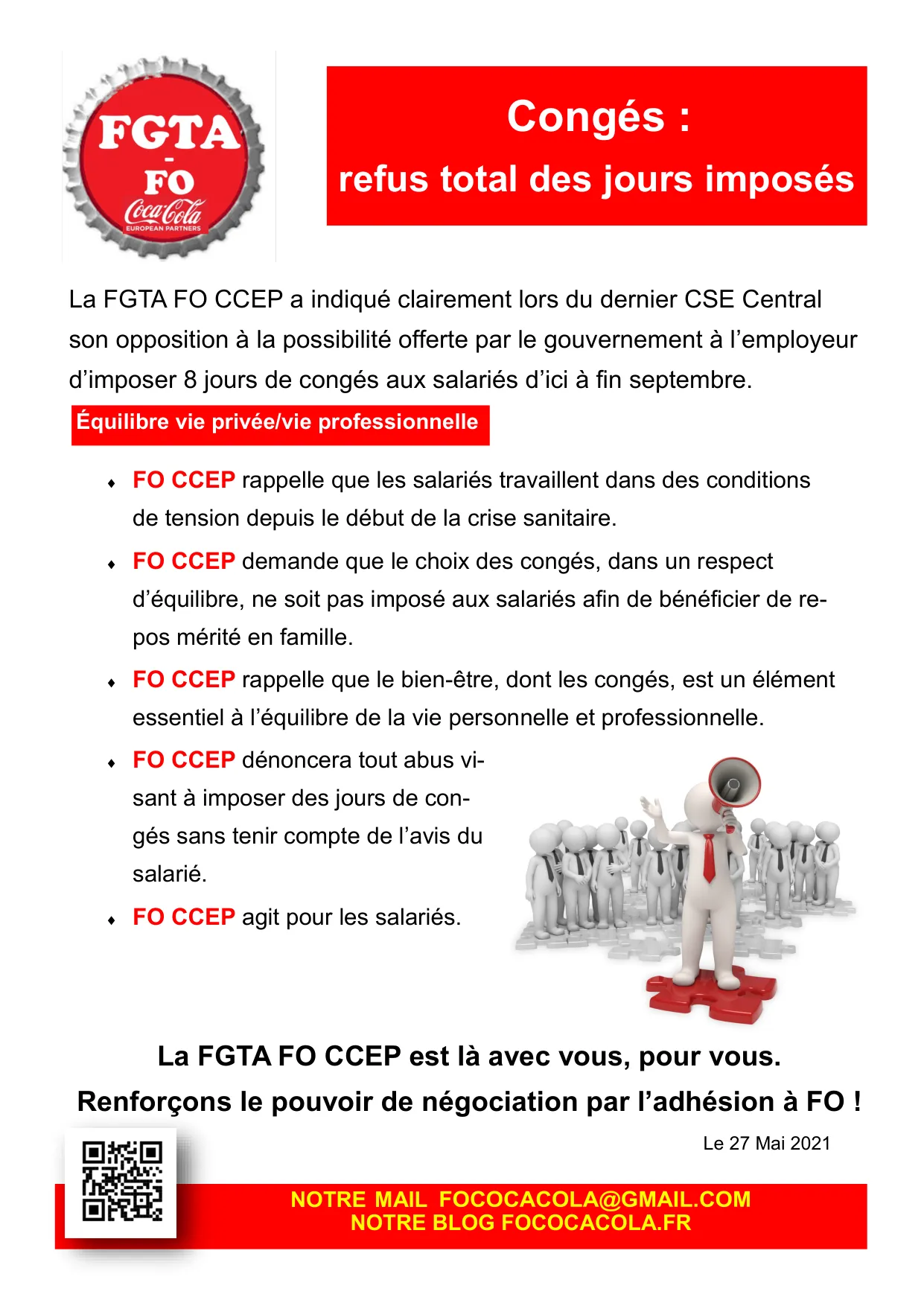 Congés imposés : FO CCEP dit NON !