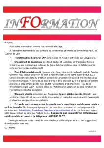Informations importantes : PERU, Actionnariat Salarié et AXA