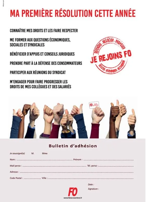 Visuel incitant à rejoindre Force Ouvrière Coca-Cola en 2022.