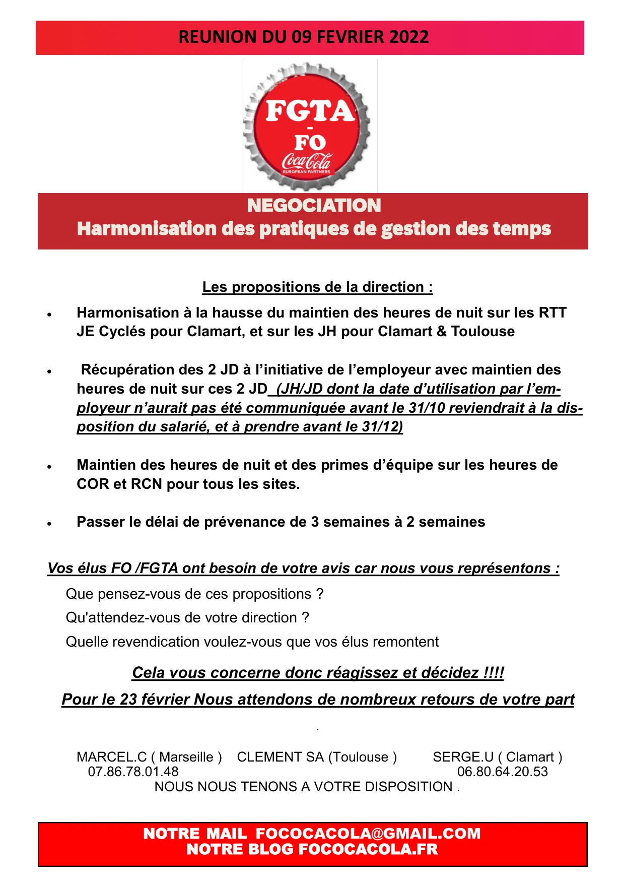 Négociation : Harmonisation des temps de travail