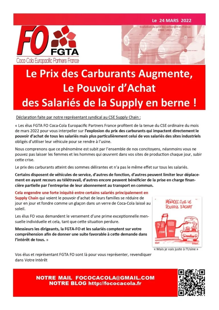 Impact de la hausse des carburants sur le pouvoir d'achat des salariés.