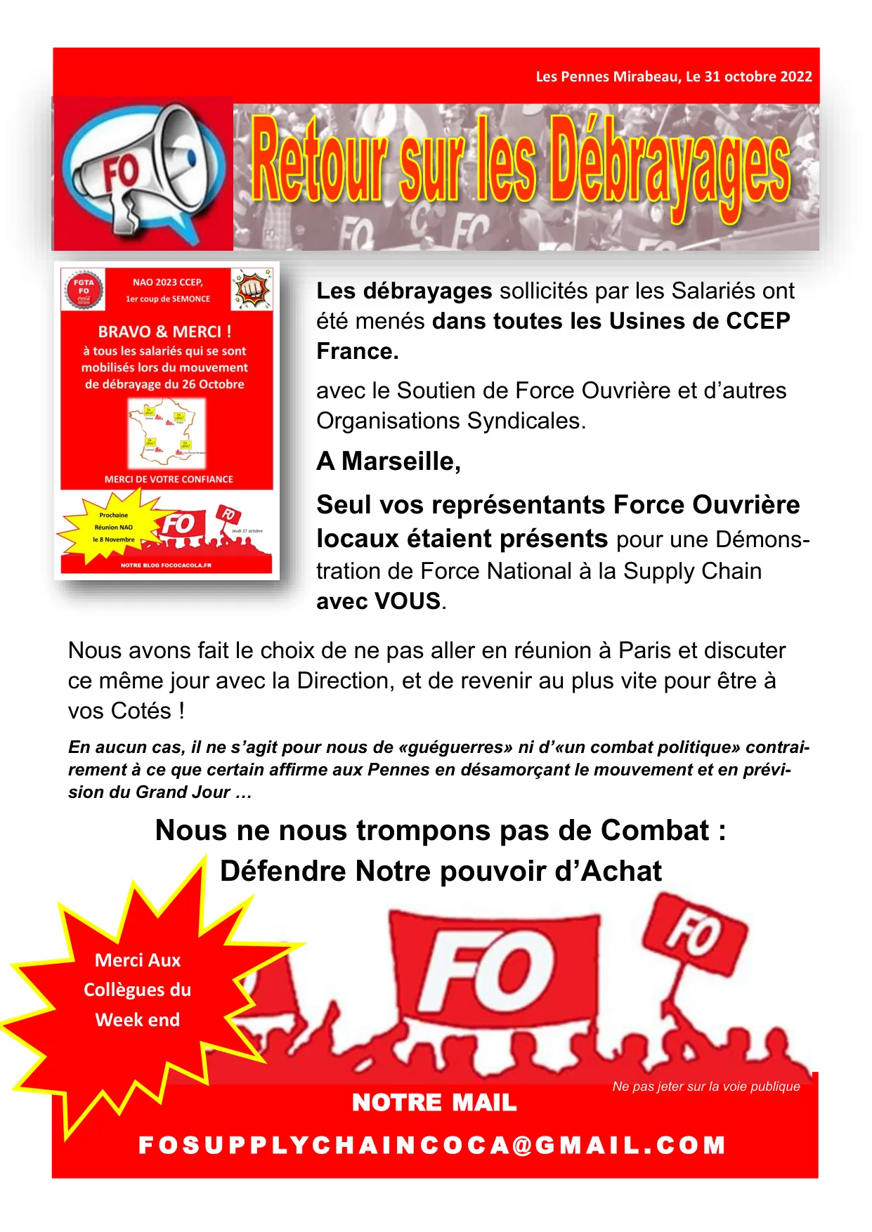 Inflation : FO soutient les débrayages chez CCEP France