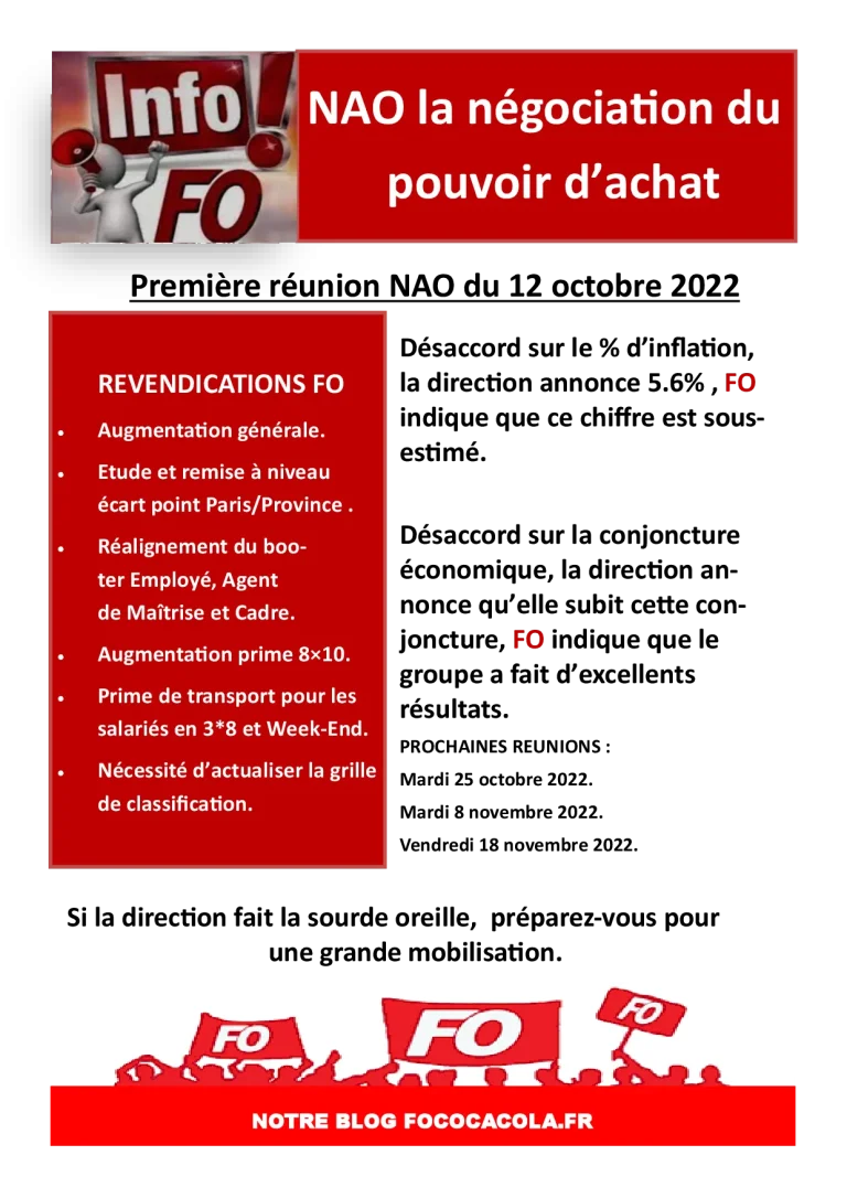 FO se mobilise pour le pouvoir d'achat lors des NAO 2022.