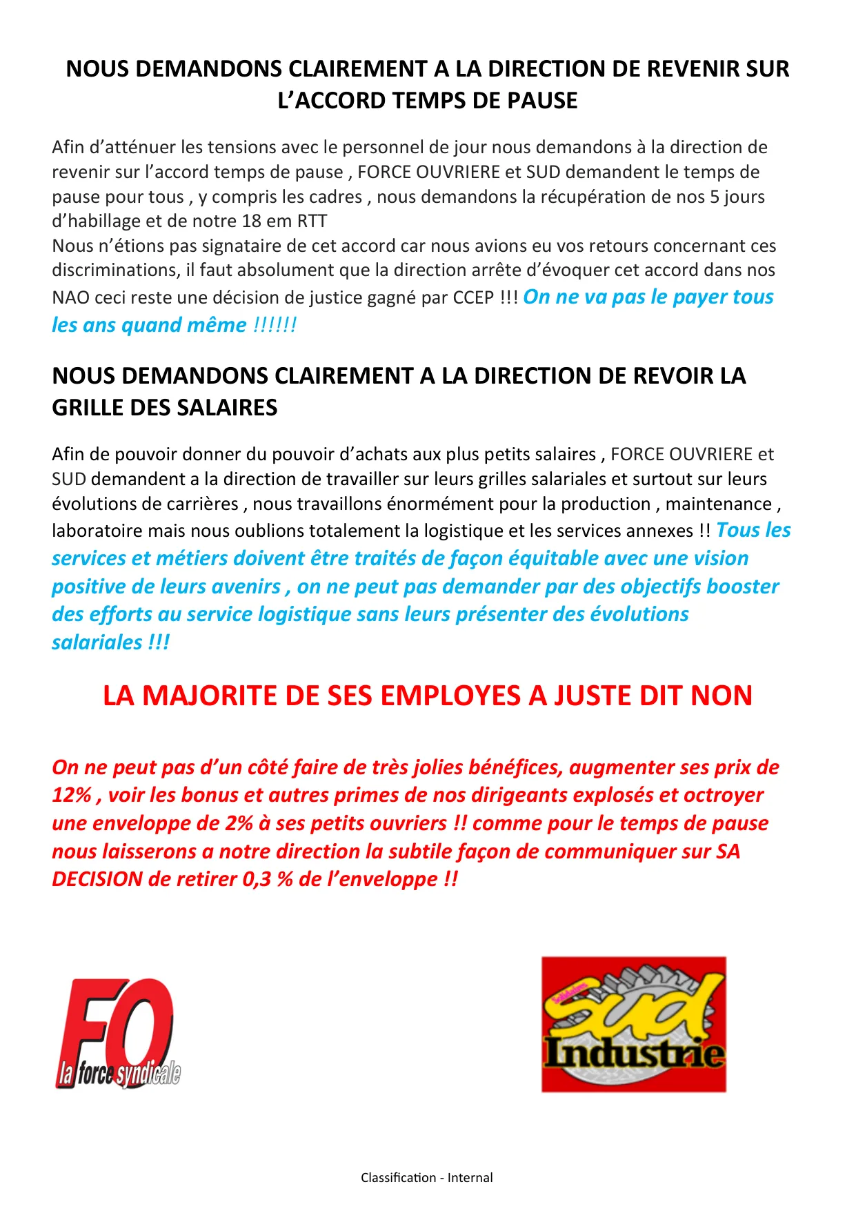 NAO 2025 : FO dit NON à la direction !