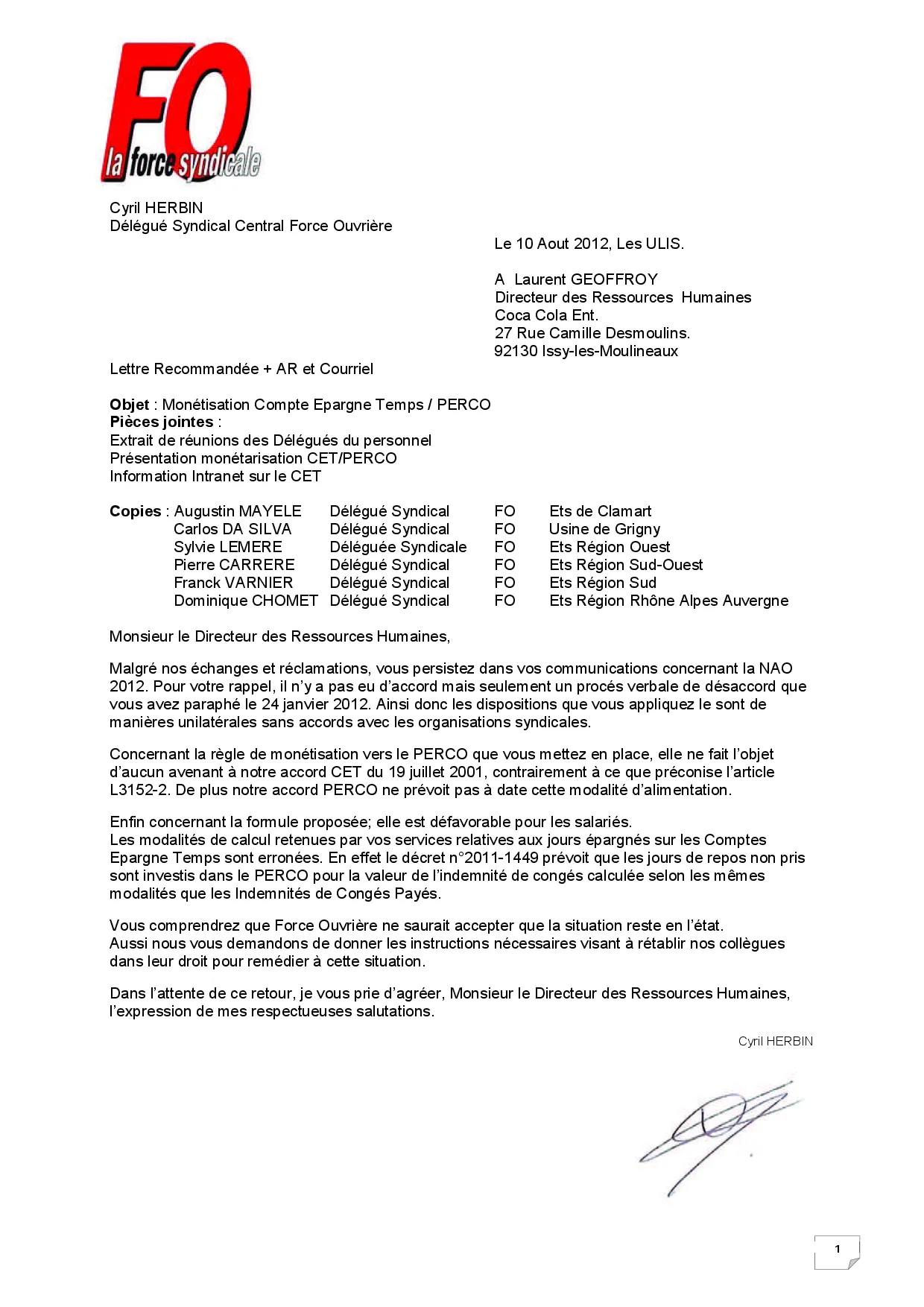 Monétisation CET/PERCO : FO dénonce une décision unilatérale et défavorable aux salariés