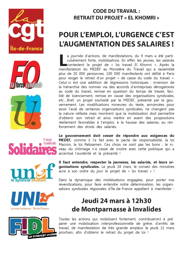 Action syndicale FO Coca-Cola contre la Loi Travail El Khomri.