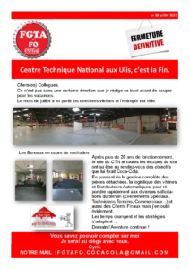 Fermeture Définitive du Centre Technique National aux Ulis
