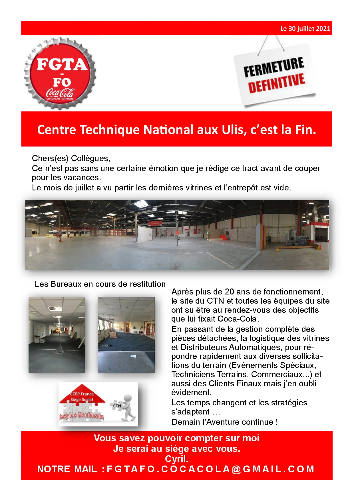 Fermeture Définitive du Centre Technique National aux Ulis