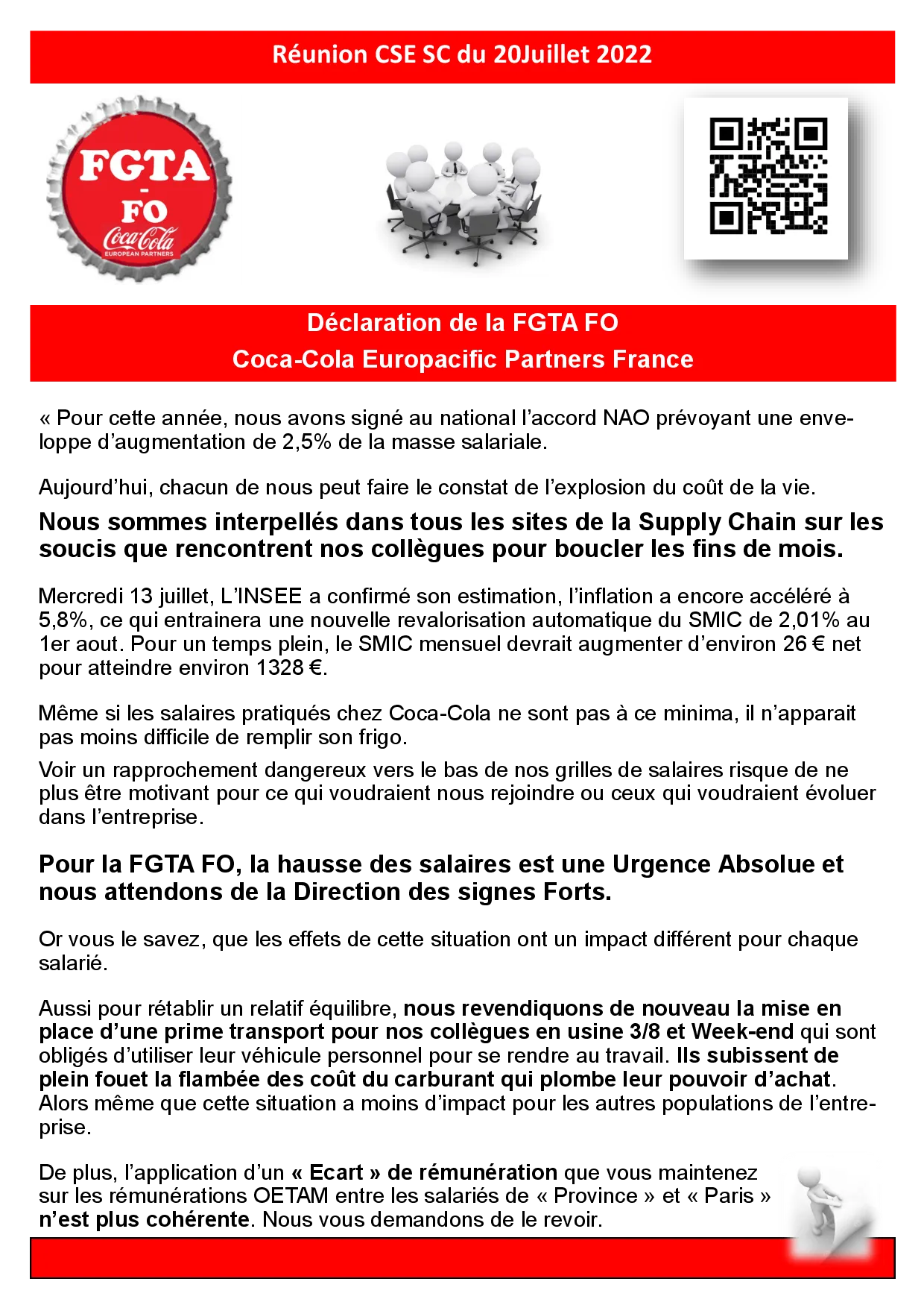 FGTA FO : Urgence Salariale et Pouvoir d&rsquo;Achat chez Coca-Cola CCEP